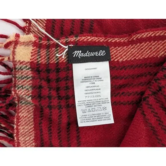 Madewell Red Tartan Plaid Cape Scarf Shawl Ruana - Picture 6 of 12